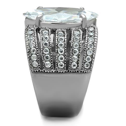 Elegant Women Stainless Steel Ring with Clear Cubic Zirconia, high-polished finish, showcasing its brilliance and modern design.