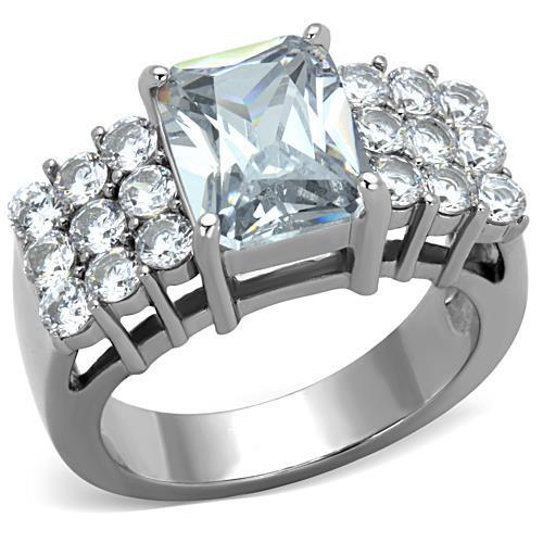 Elegant women's stainless steel ring featuring clear cubic zirconia stones, high-polished finish for a brilliant shine.