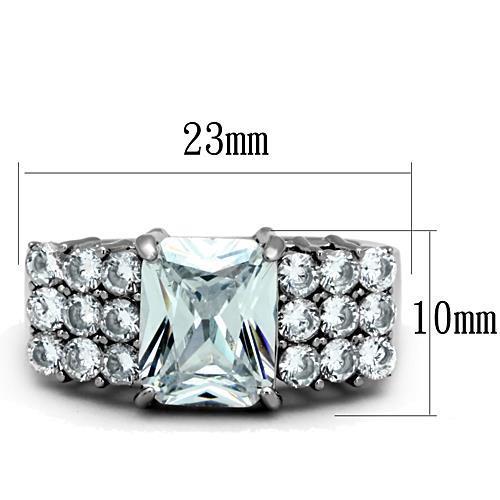 Elegant women's stainless steel ring featuring clear cubic zirconia stones, high-polished finish for a brilliant shine.