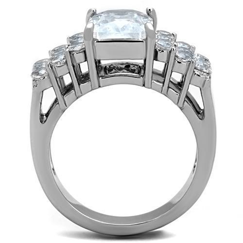 Elegant women's stainless steel ring featuring clear cubic zirconia stones, high-polished finish for a brilliant shine.