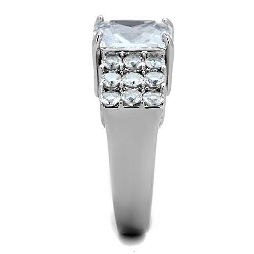 Elegant women's stainless steel ring featuring clear cubic zirconia stones, high-polished finish for a brilliant shine.