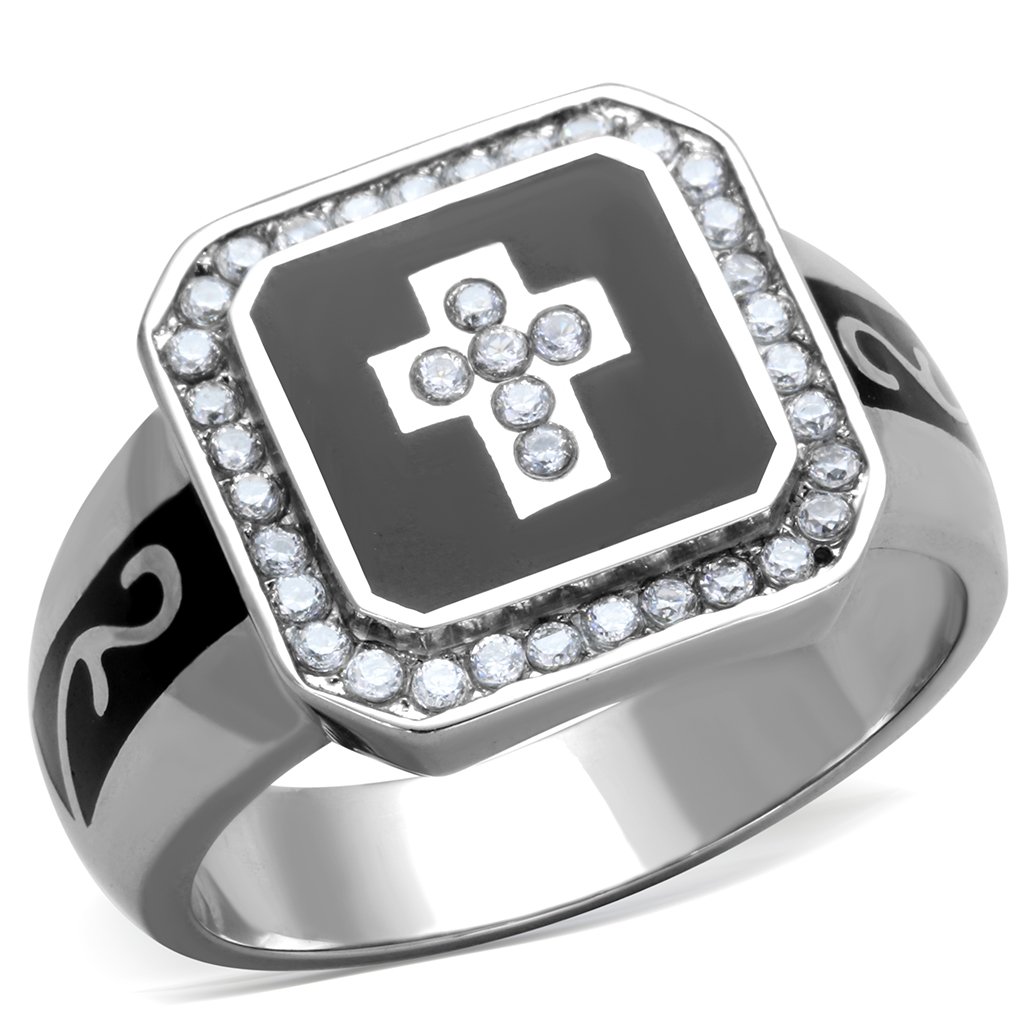 Elegant Women Stainless Steel Ring with Clear Cubic Zirconia, high-polished finish, perfect for any occasion.