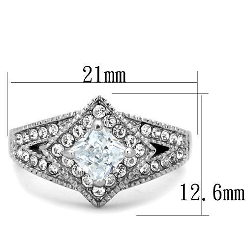 Elegant Women Stainless Steel Ring with Clear Cubic Zirconia, high-polished finish, showcasing its stunning design.