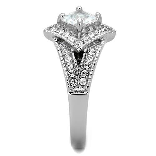 Elegant Women Stainless Steel Ring with Clear Cubic Zirconia, high-polished finish, showcasing its stunning design.