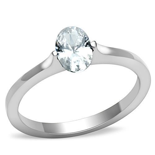 Elegant Women Stainless Steel Ring with Clear Cubic Zirconia, high-polished finish, showcasing its brilliance and style.