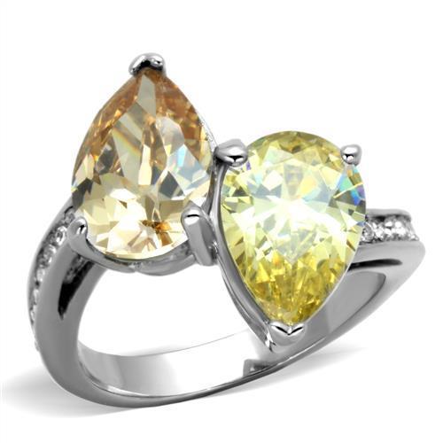 Elegant women’s stainless steel ring featuring multi-color cubic zirconia stones, high-polished finish for a brilliant shine.