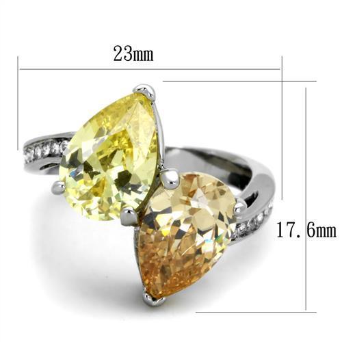 Elegant women’s stainless steel ring featuring multi-color cubic zirconia stones, high-polished finish for a brilliant shine.