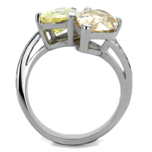 Elegant women’s stainless steel ring featuring multi-color cubic zirconia stones, high-polished finish for a brilliant shine.