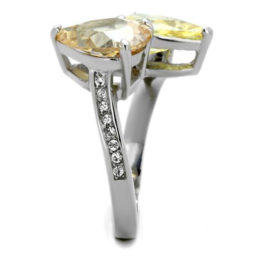 Elegant women’s stainless steel ring featuring multi-color cubic zirconia stones, high-polished finish for a brilliant shine.