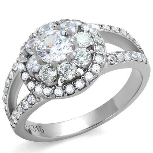 Elegant Women Stainless Steel Ring with Clear Cubic Zirconia, high-polished finish, showcasing its stunning design.