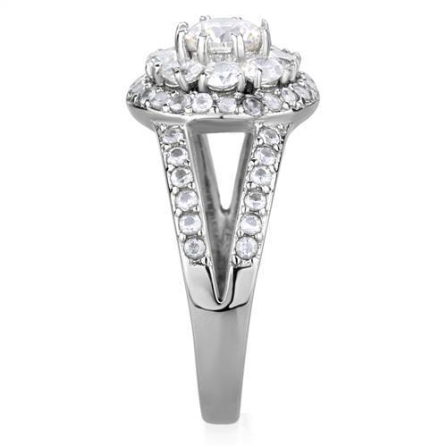 Elegant Women Stainless Steel Ring with Clear Cubic Zirconia, high-polished finish, showcasing its stunning design.