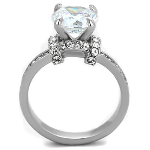 Elegant Women Stainless Steel Ring with Clear Cubic Zirconia, showcasing a modern design and sparkling stones.