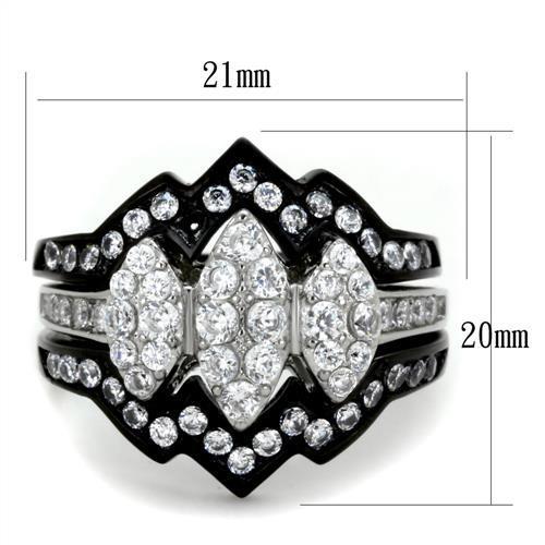 Elegant two-tone stainless steel ring with cubic zirconia stones, designed for women.