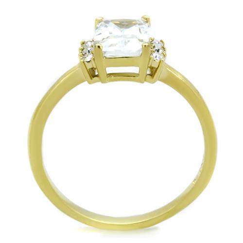 Women Stainless Steel Cubic Zirconia Ring TK1876 featuring clear stones and IP gold ion plating.