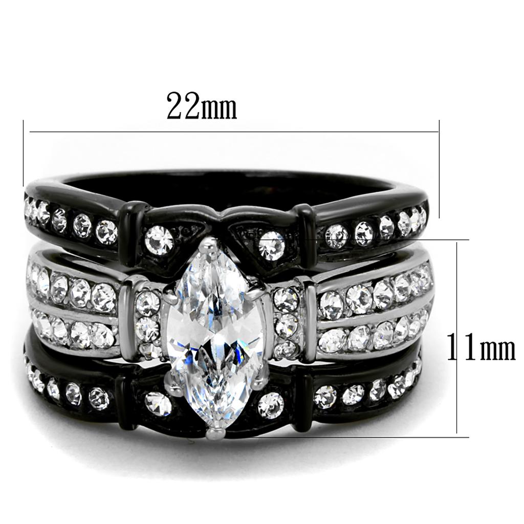 Elegant two-tone stainless steel ring with cubic zirconia stones for women.