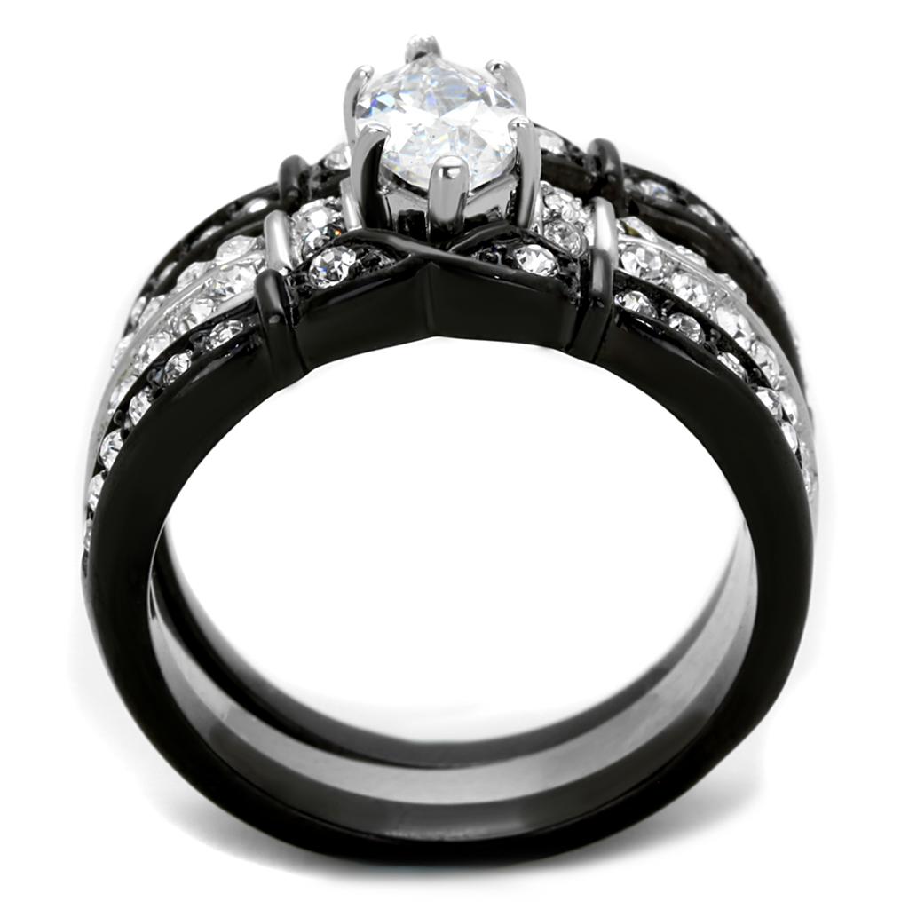 Elegant two-tone stainless steel ring with cubic zirconia stones for women.