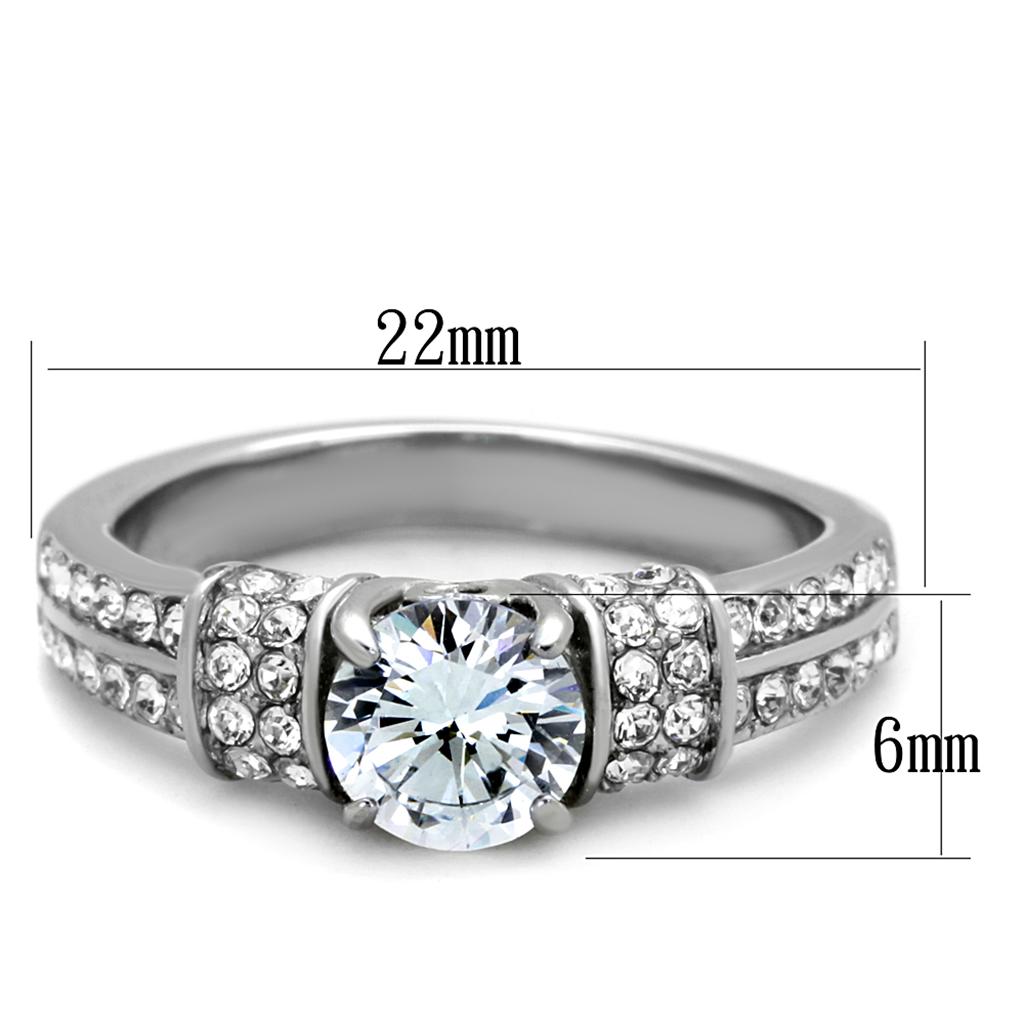 Elegant Women Stainless Steel Ring with Cubic Zirconia, high-polished finish, showcasing its sparkling stones.