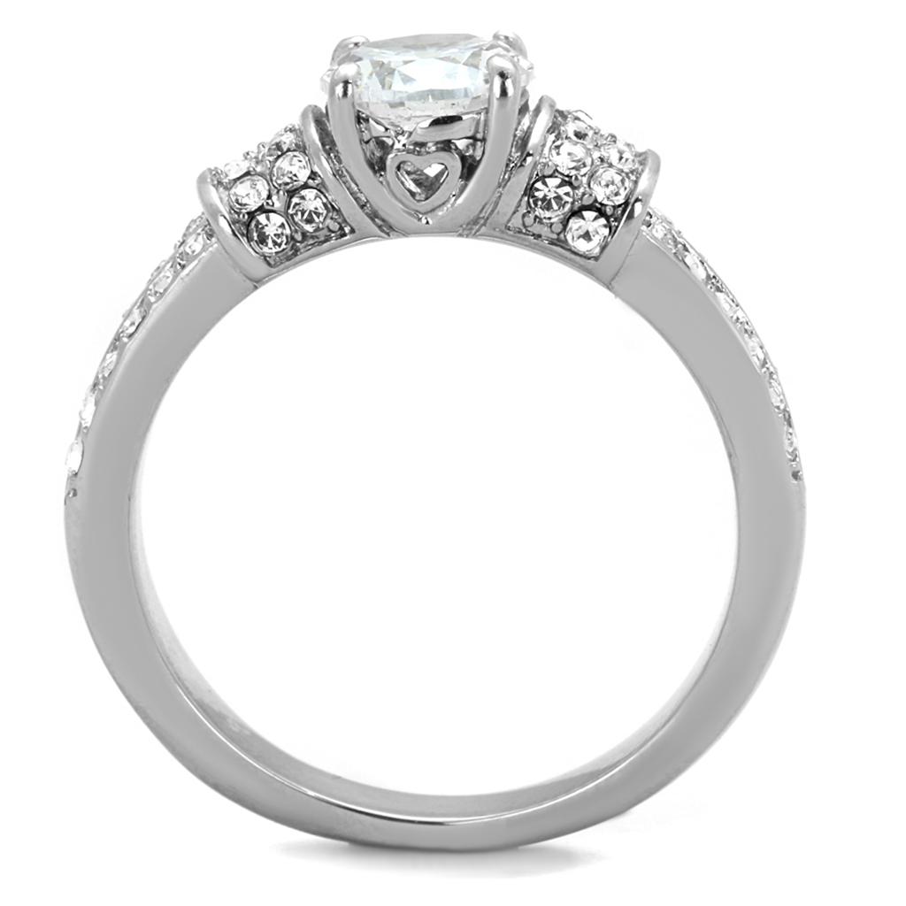 Elegant Women Stainless Steel Ring with Cubic Zirconia, high-polished finish, showcasing its sparkling stones.