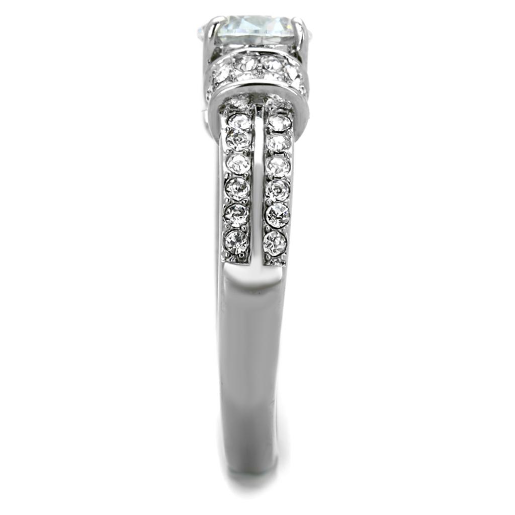 Elegant Women Stainless Steel Ring with Cubic Zirconia, high-polished finish, showcasing its sparkling stones.