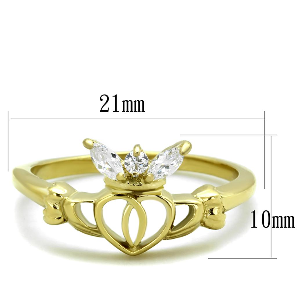 Women Stainless Steel Cubic Zirconia Ring TK1926 with clear stones and gold ion plating, showcasing elegance and durability.