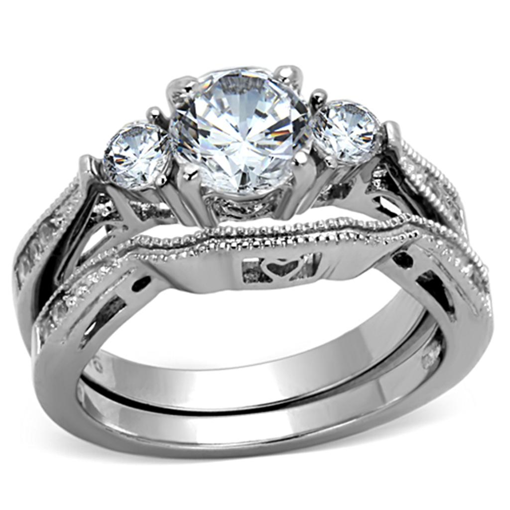 Elegant Women Stainless Steel Ring with Clear Cubic Zirconia, high-polished finish, perfect for any occasion.