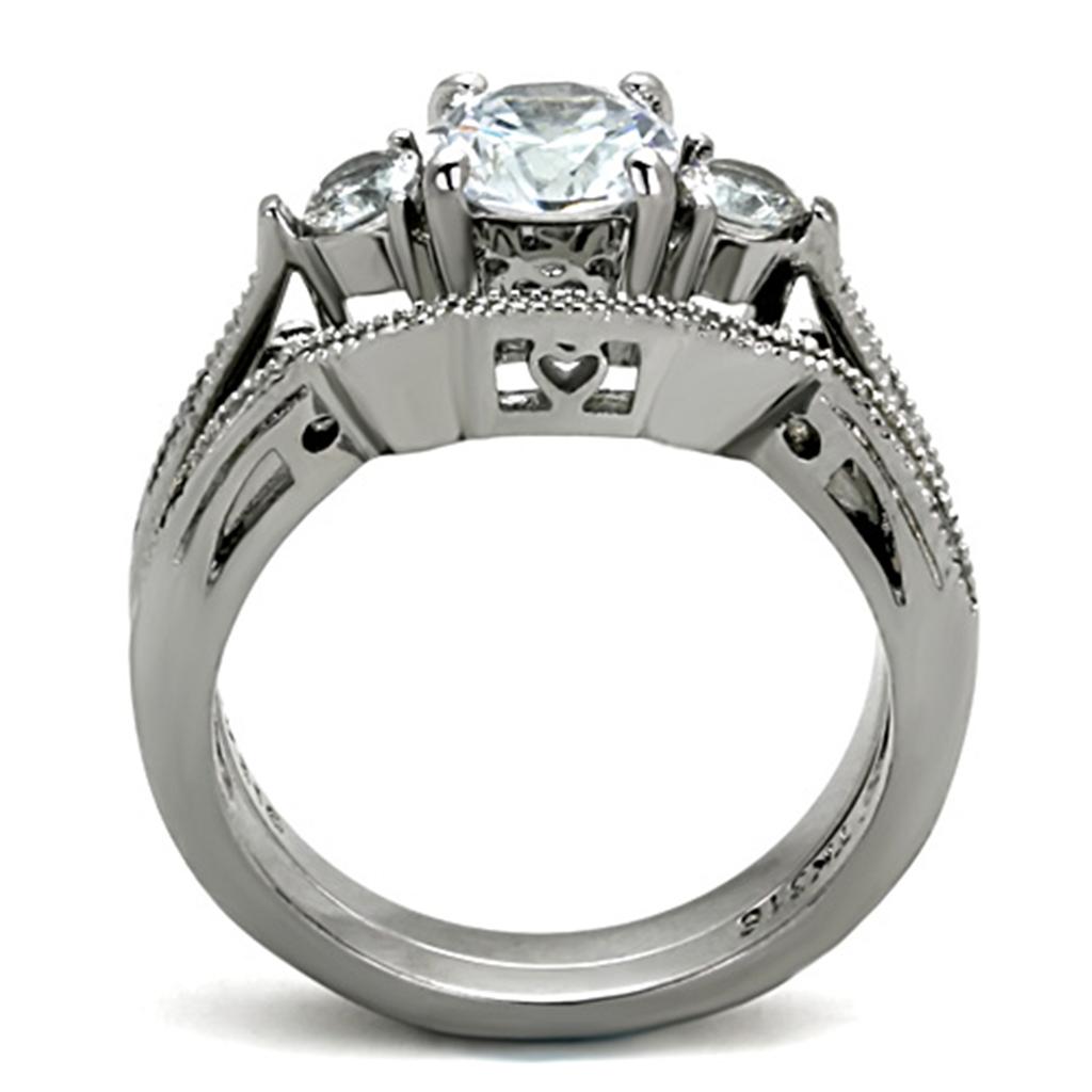 Elegant Women Stainless Steel Ring with Clear Cubic Zirconia, high-polished finish, perfect for any occasion.