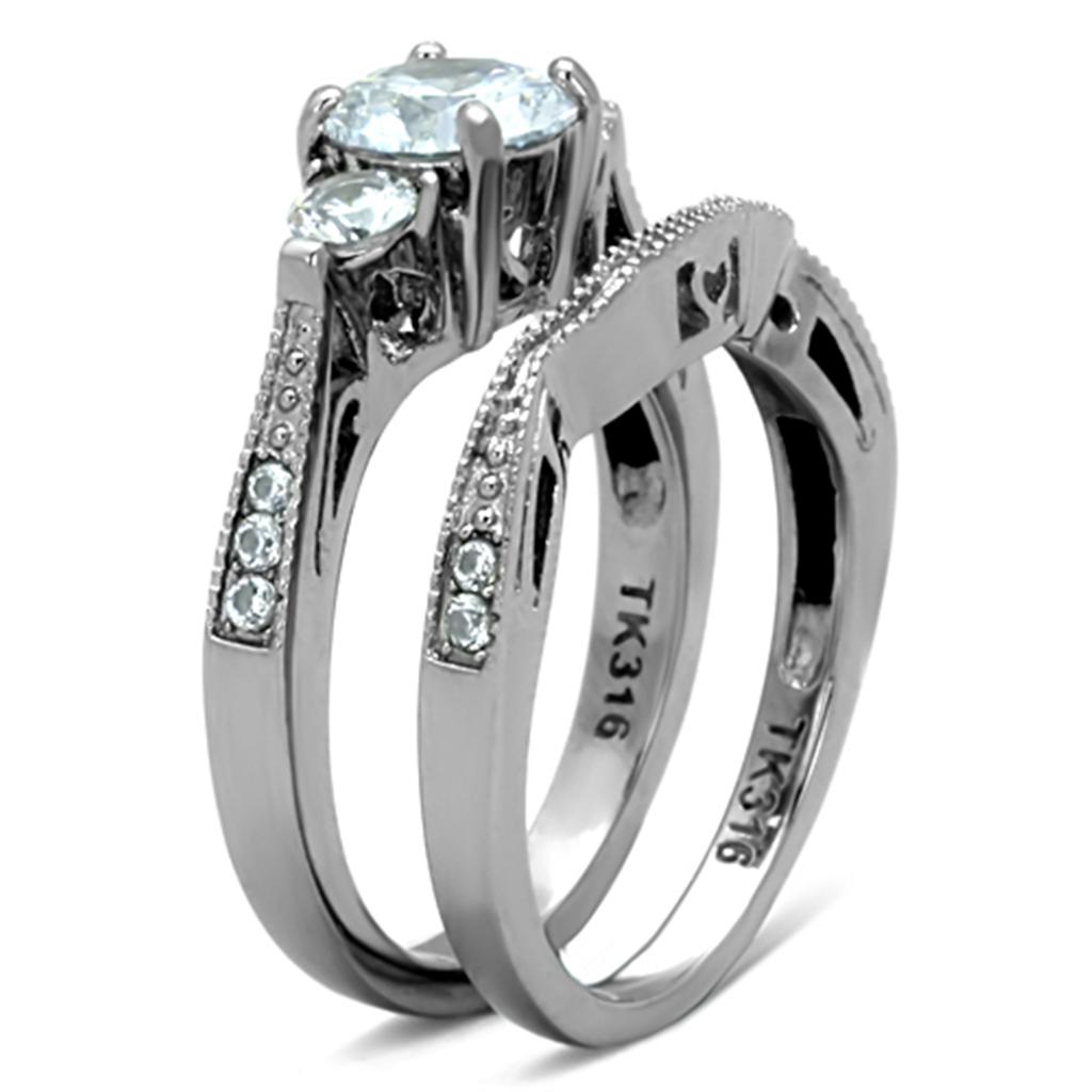 Elegant Women Stainless Steel Ring with Clear Cubic Zirconia, high-polished finish, perfect for any occasion.