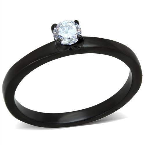 Elegant Women Stainless Steel Ring with Cubic Zirconia and IP Black finish, showcasing a modern design.