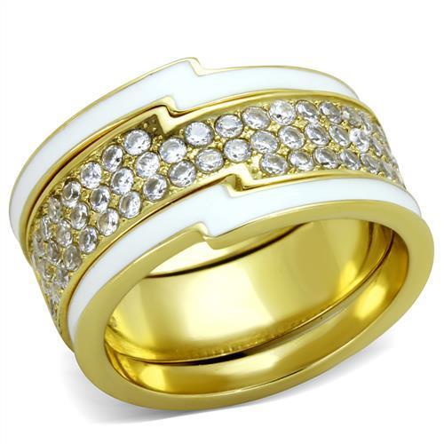 Women Stainless Steel Cubic Zirconia Ring TK2035 featuring a sleek design with sparkling stones and IP gold plating.