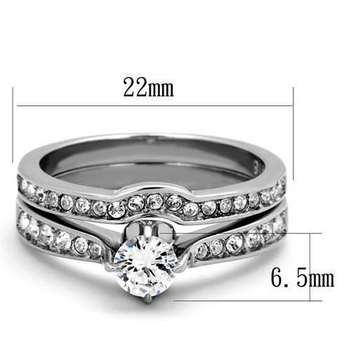 Women Stainless Steel Ring with Clear Cubic Zirconia, high-polished finish, elegant design.