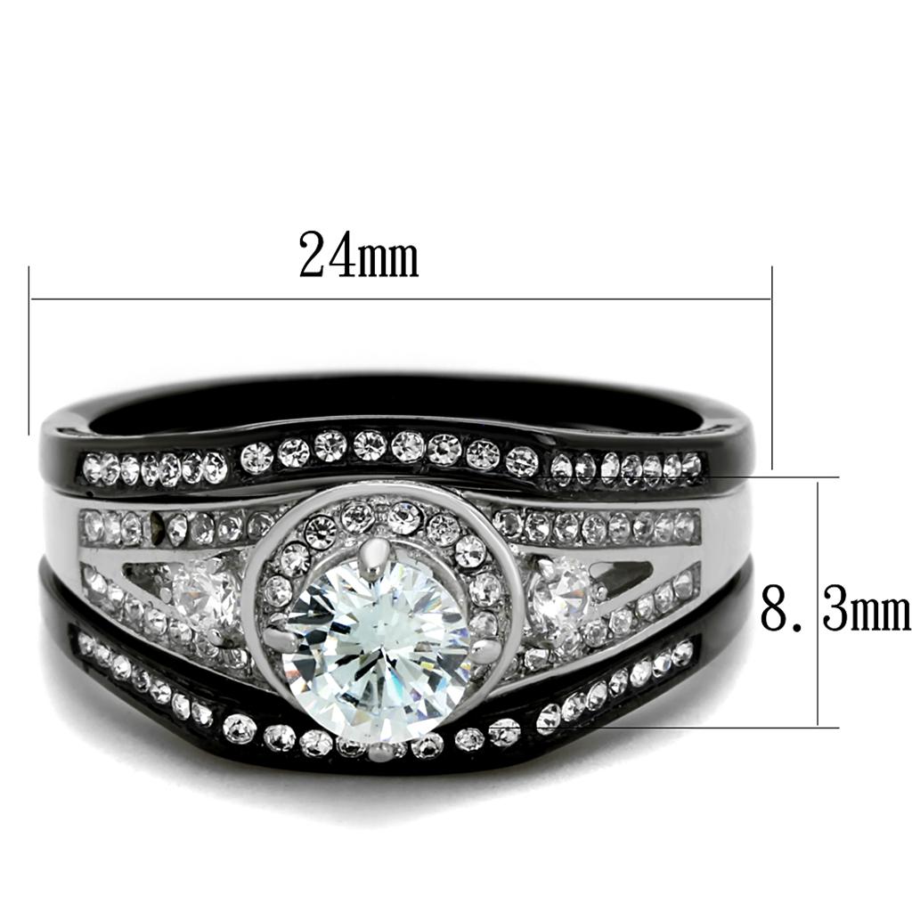 Women Stainless Steel Cubic Zirconia Ring TK2044 featuring a two-tone IP black finish and sparkling clear stones.