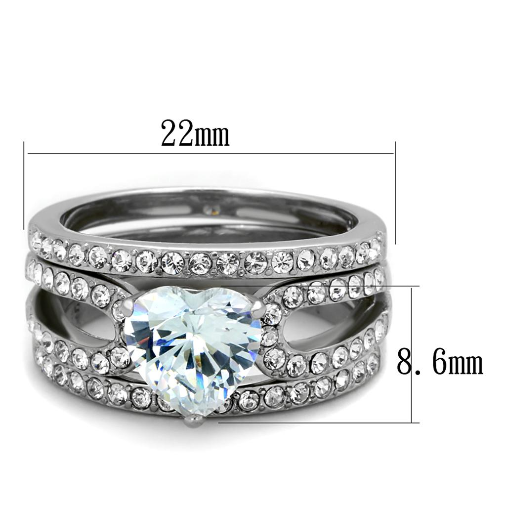 Women Stainless Steel Cubic Zirconia Ring TK2041 featuring a high-polished finish and sparkling clear stones, perfect for elegant styling.