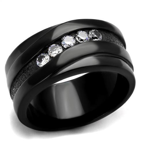 Women Stainless Steel Cubic Zirconia Ring TK2210 featuring IP black ion plating and sparkling clear stones.