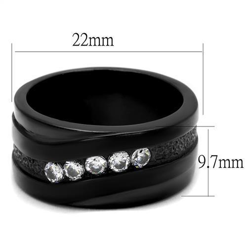 Women Stainless Steel Cubic Zirconia Ring TK2210 featuring IP black ion plating and sparkling clear stones.