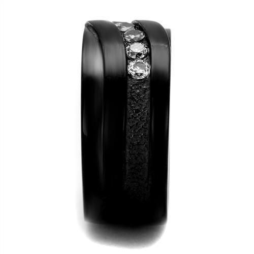 Women Stainless Steel Cubic Zirconia Ring TK2210 featuring IP black ion plating and sparkling clear stones.