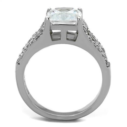 Women Stainless Steel Cubic Zirconia Ring TK2112 with high-polished finish and clear stones, showcasing elegance and durability.