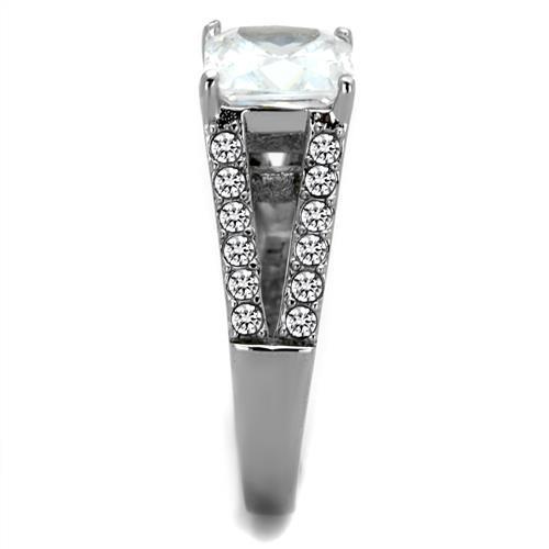 Women Stainless Steel Cubic Zirconia Ring TK2112 with high-polished finish and clear stones, showcasing elegance and durability.