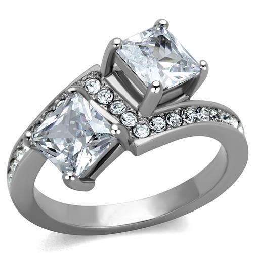 Women Stainless Steel Cubic Zirconia Ring TK2113 featuring a high-polished finish and clear cubic zirconia stones, elegantly designed for everyday wear.