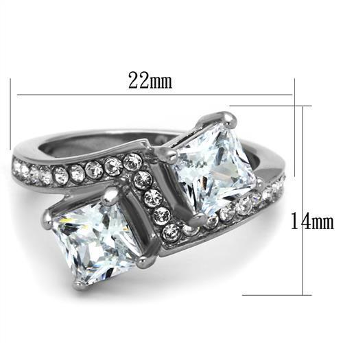 Women Stainless Steel Cubic Zirconia Ring TK2113 featuring a high-polished finish and clear cubic zirconia stones, elegantly designed for everyday wear.