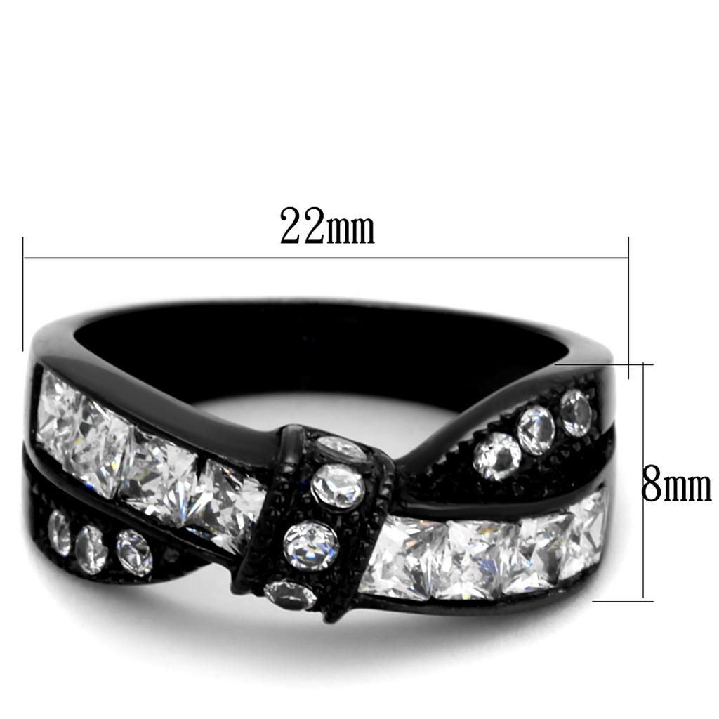 Elegant Women Stainless Steel Ring with Cubic Zirconia, featuring IP Black ion plating for a sophisticated look.