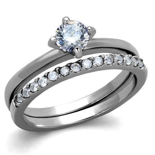 Women Stainless Steel Ring with Clear Cubic Zirconia, high-polished finish, elegant design.