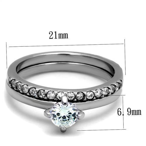 Women Stainless Steel Ring with Clear Cubic Zirconia, high-polished finish, elegant design.