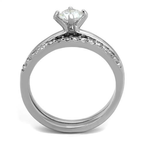 Women Stainless Steel Ring with Clear Cubic Zirconia, high-polished finish, elegant design.