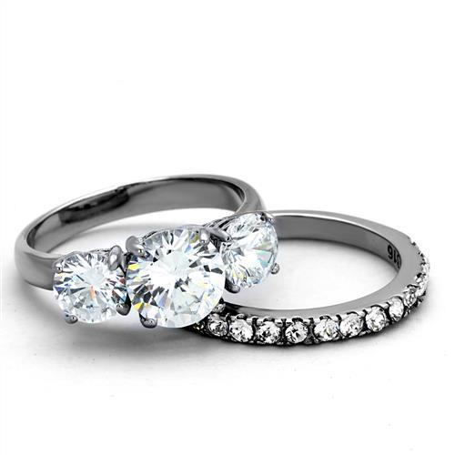 Elegant Women Stainless Steel Ring with Clear Cubic Zirconia Stones, high-polished finish, perfect for everyday wear.