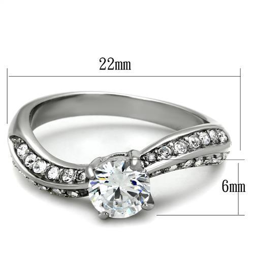 Elegant Women Stainless Steel Ring with Clear Cubic Zirconia, high-polished finish, showcasing its brilliance and design.