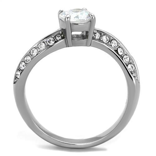 Elegant Women Stainless Steel Ring with Clear Cubic Zirconia, high-polished finish, showcasing its brilliance and design.