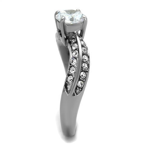 Elegant Women Stainless Steel Ring with Clear Cubic Zirconia, high-polished finish, showcasing its brilliance and design.