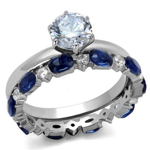 Women Stainless Steel Cubic Zirconia Ring TK2175 featuring a high polished finish and sparkling clear stones.