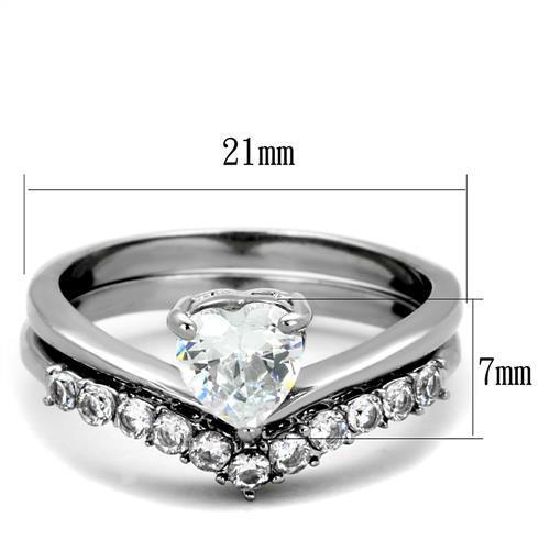 Women Stainless Steel Cubic Zirconia Ring TK2178 with clear stones and high-polished finish, showcasing elegance and durability.