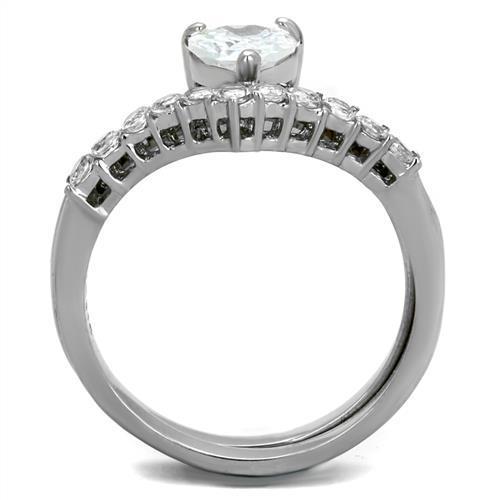 Women Stainless Steel Cubic Zirconia Ring TK2178 with clear stones and high-polished finish, showcasing elegance and durability.